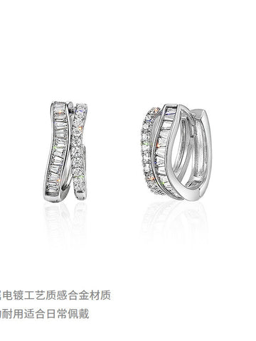 Sparkling Baguette Layered Hoop Earrings