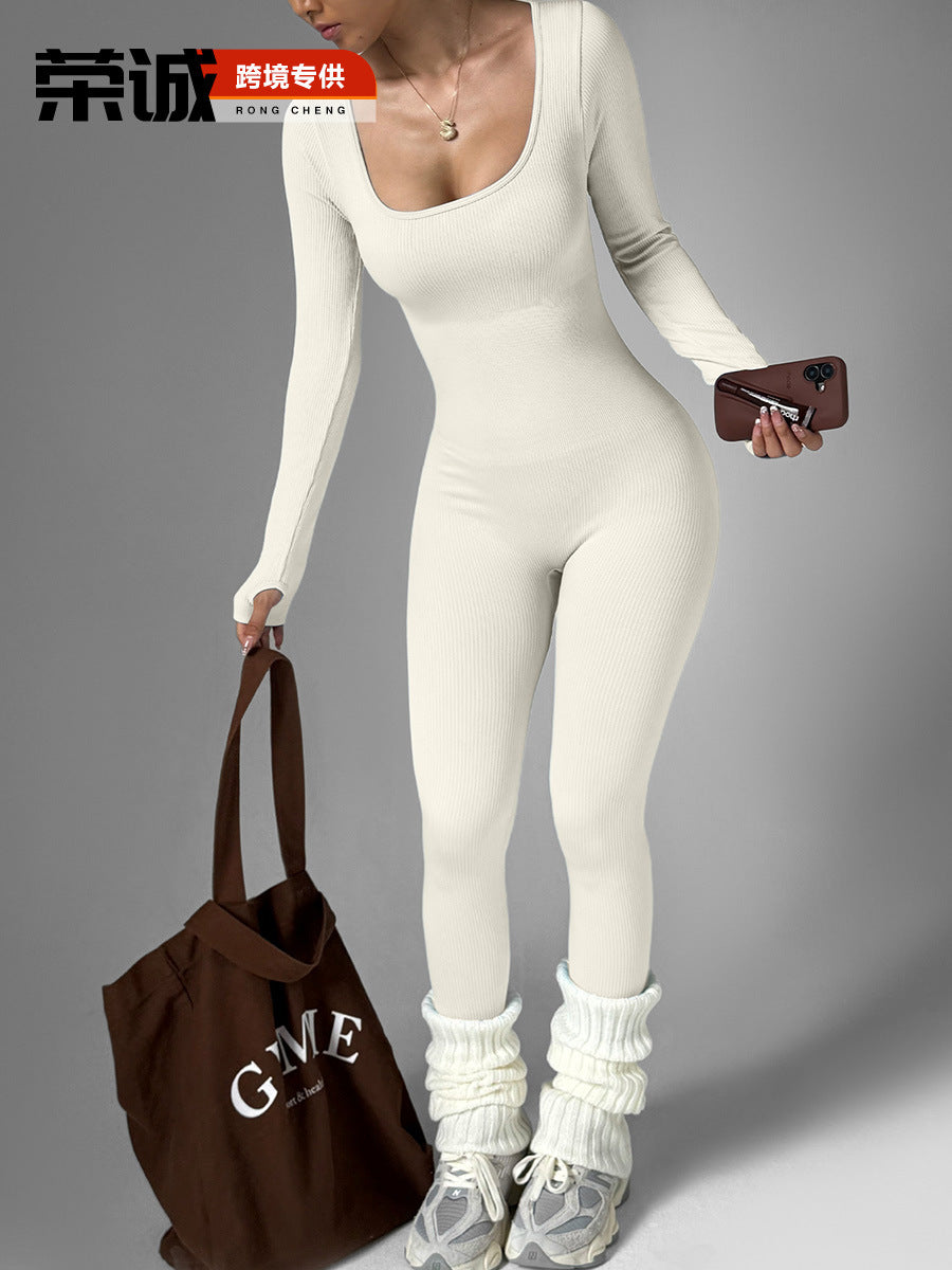 Sculpting Ribbed Long Sleeve Jumpsuit