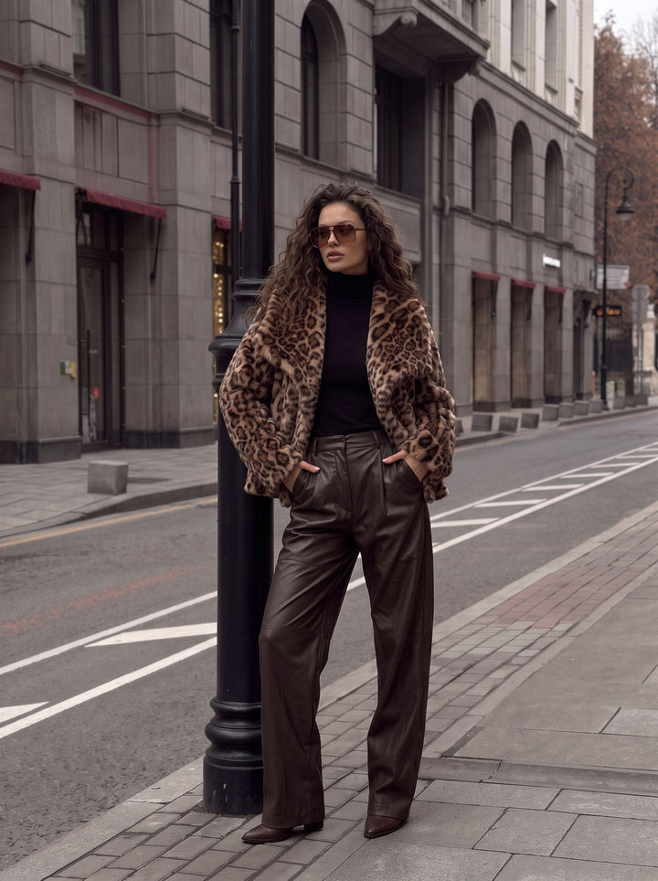 Cozy Leopard Print Faux Fur Coat