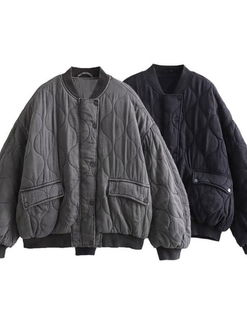 Oversized Quilted Bomber Puffer Jacket