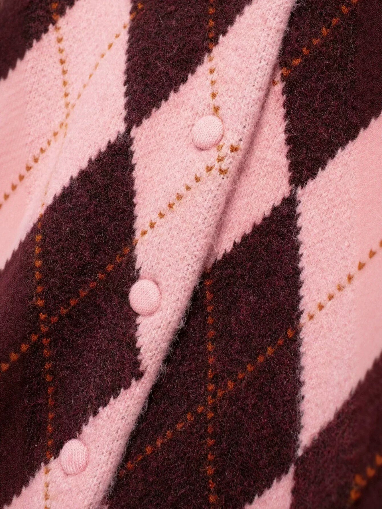 Cropped Argyle Pattern Knit Cardigan