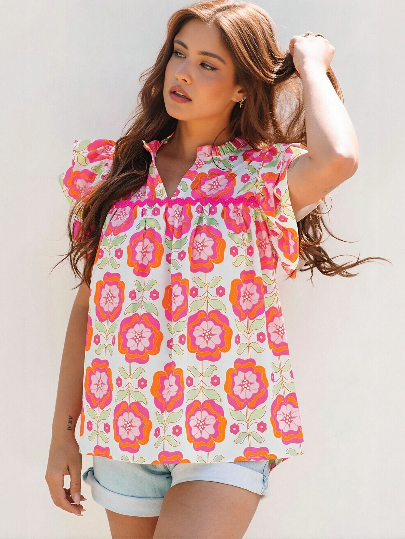 Floral Print V Neck T-Shirt