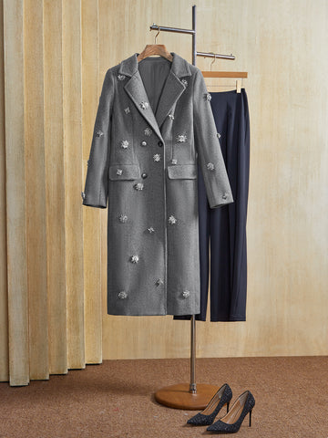 Embellished Double Breasted Wool Coat