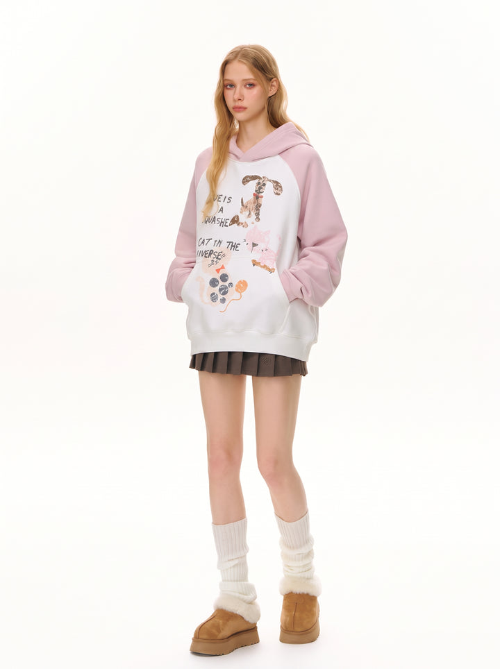 Oversized Graphic Raglan Sleeve Hoodie