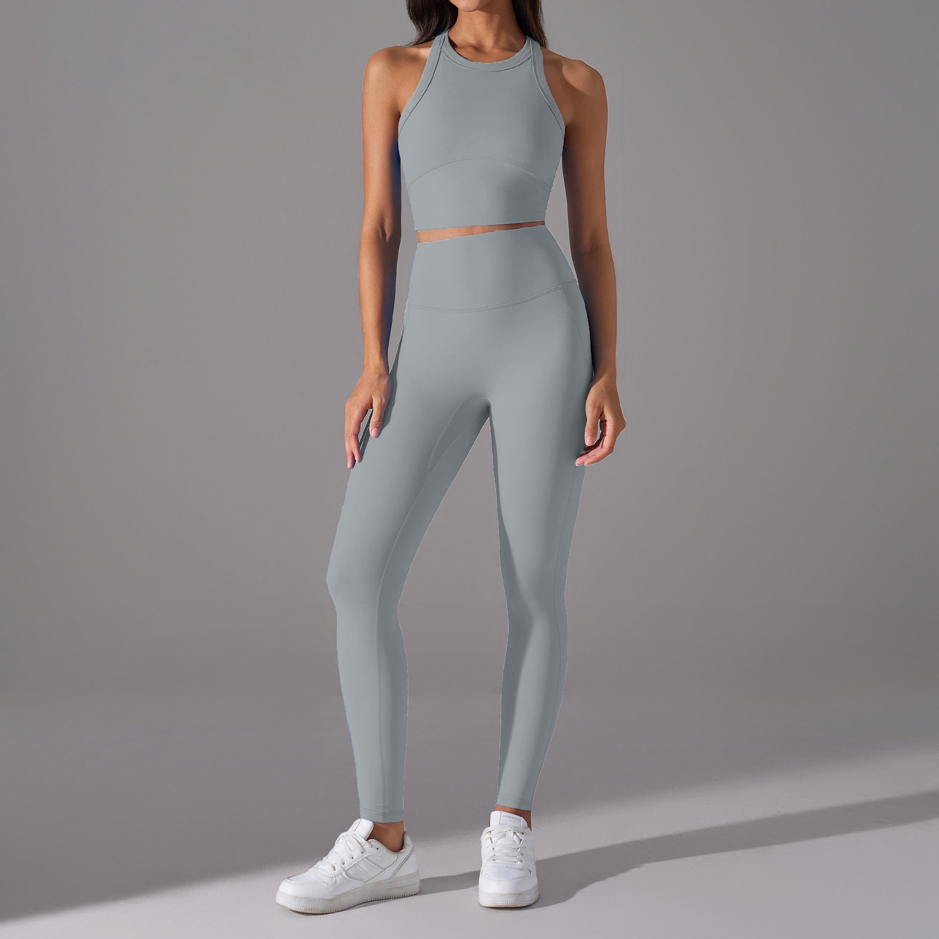 Cropped Top High-Waisted Compression Leggings Minimalist Set-Multicolor