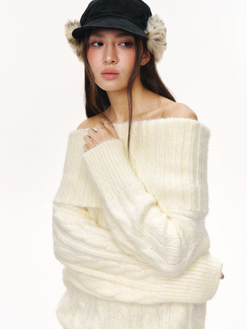 Cozy Off Shoulder Cable Knit Sweater