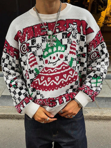 Oversized Graphic Snowman Christmas Sweater