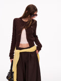Cropped Embroidered Cable Knit Cardigan