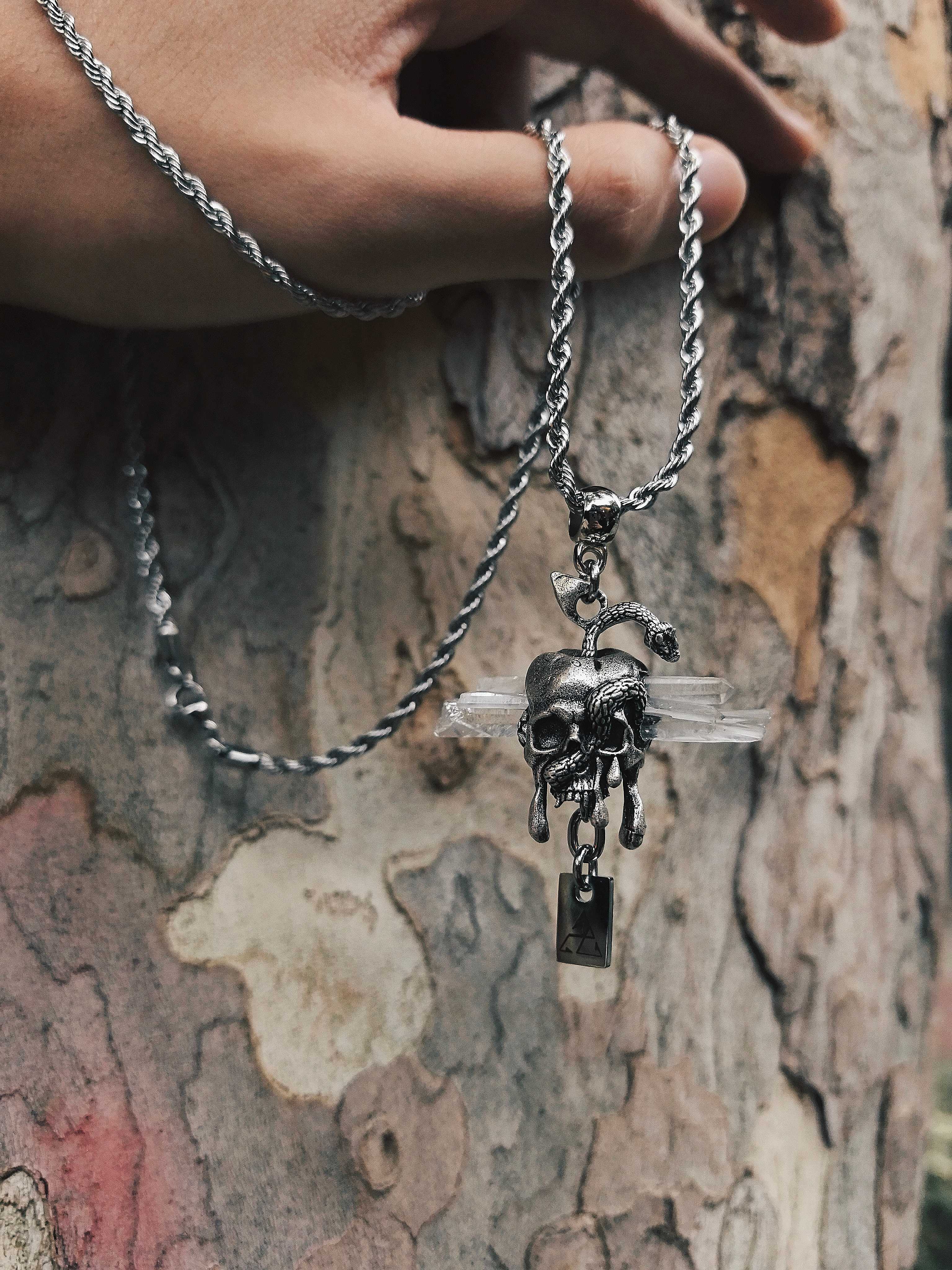 Gothic Skull Snake Crystal Pendant Necklace