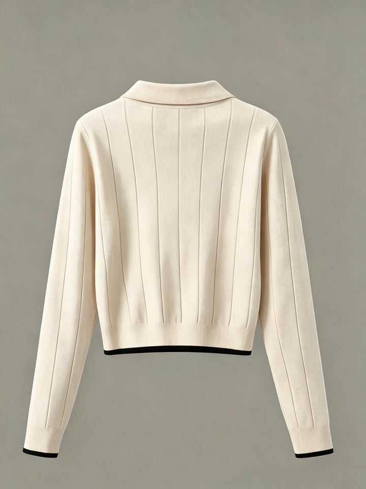 Elegant Ribbed Collared Knit Sweater