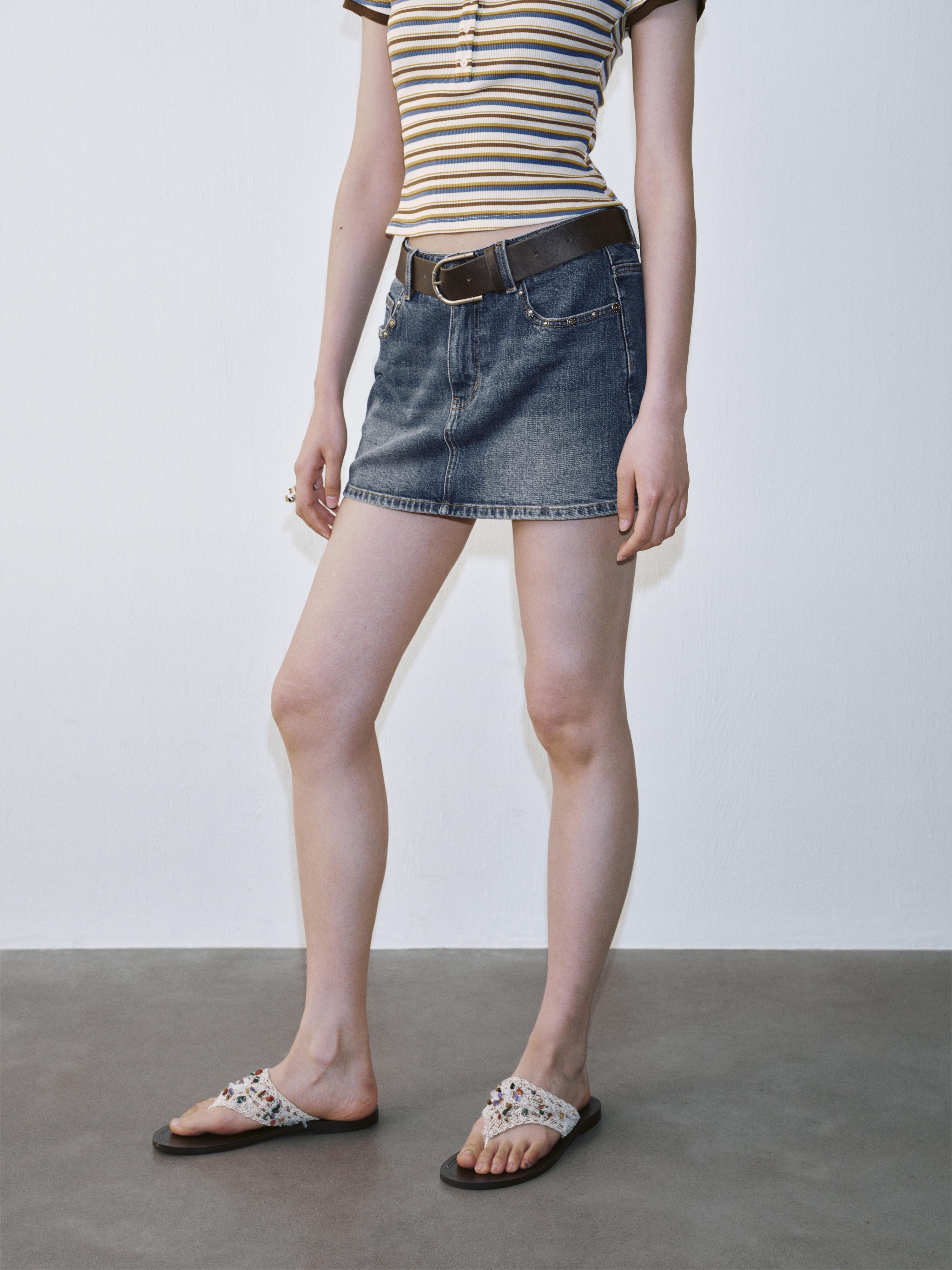 Belted Denim Mini Skirts
