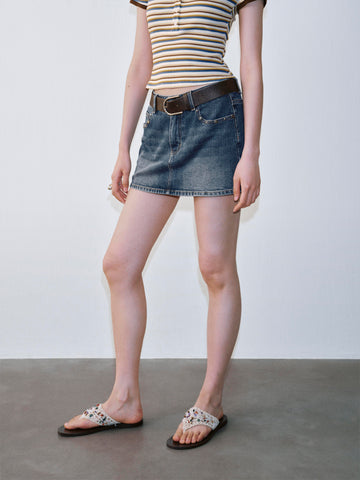 Belted Denim Mini Skirts