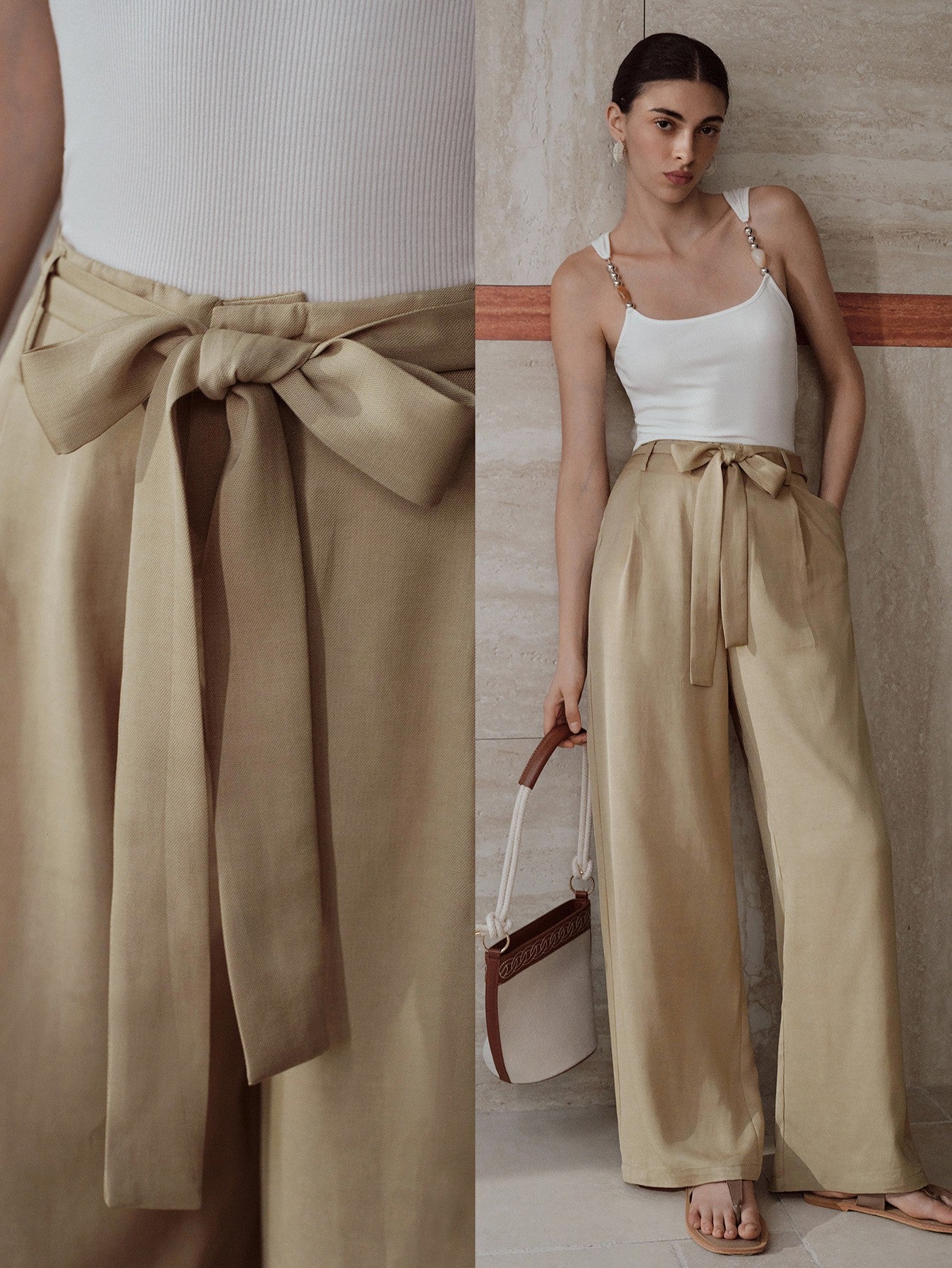 High Waisted Tie Front Trousers