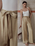 High Waisted Tie Front Trousers