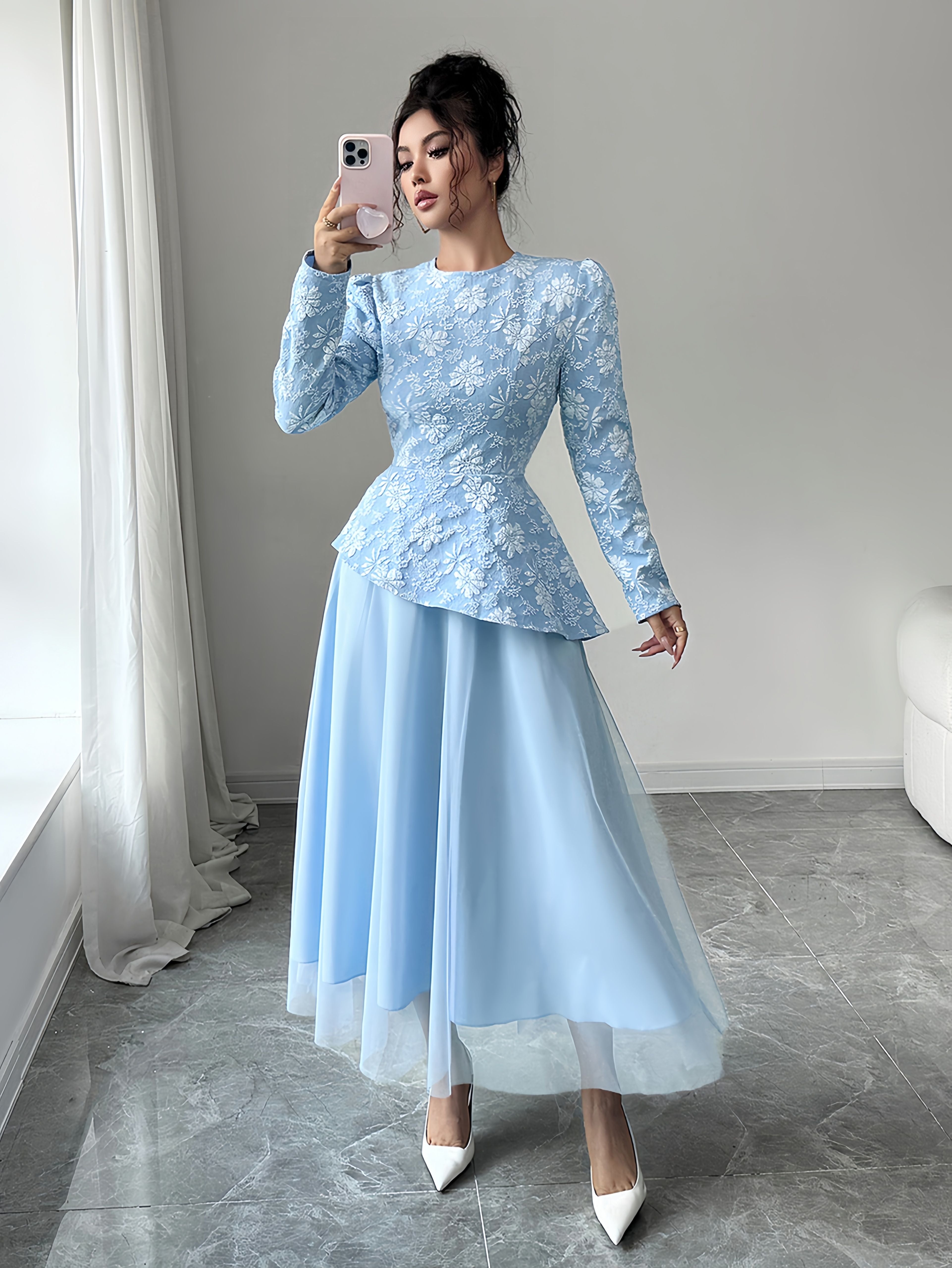Floral Embroidered Tulle Midi Dress