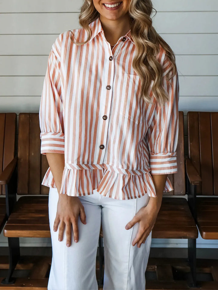 Casual Striped Peplum Button Down Shirt
