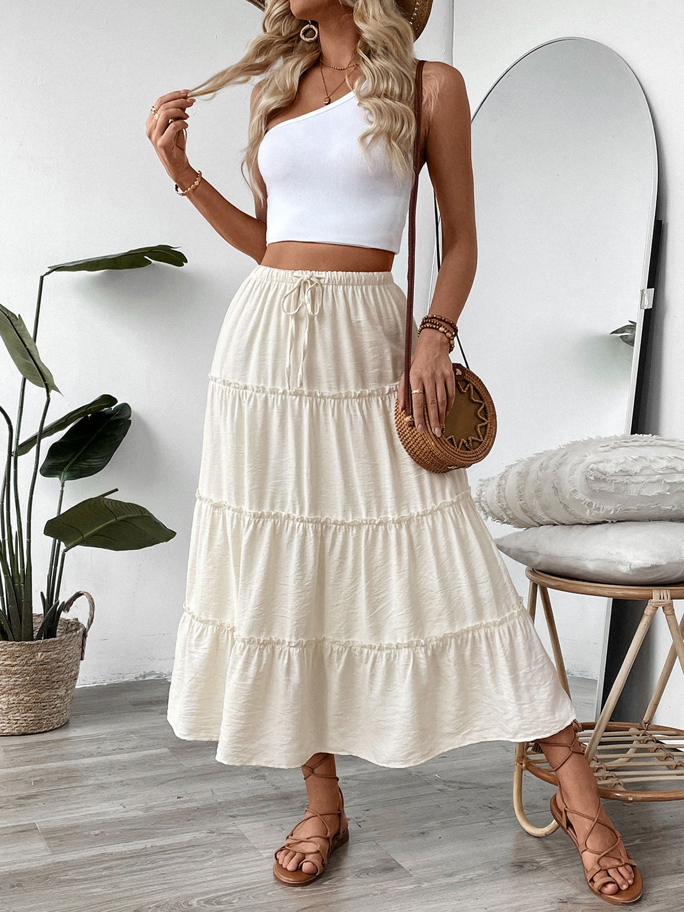 Drawstring-Waist Beach Midi Skirt