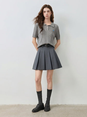 Embroidered Heart Ribbed Polo Sweater