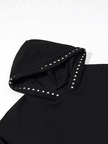 Studded Oversized Black Women Hoodie
