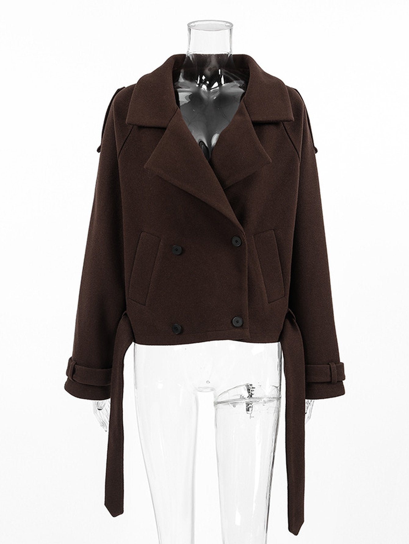 Brown Double Breasted Cropped Jacket