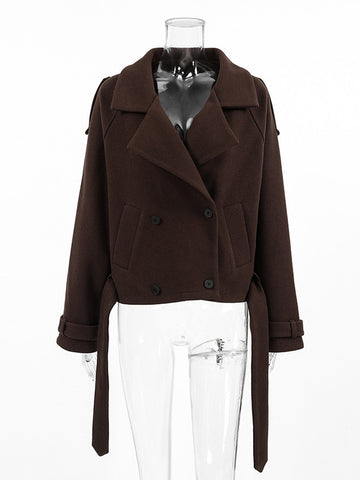 Brown Double Breasted Cropped Jacket