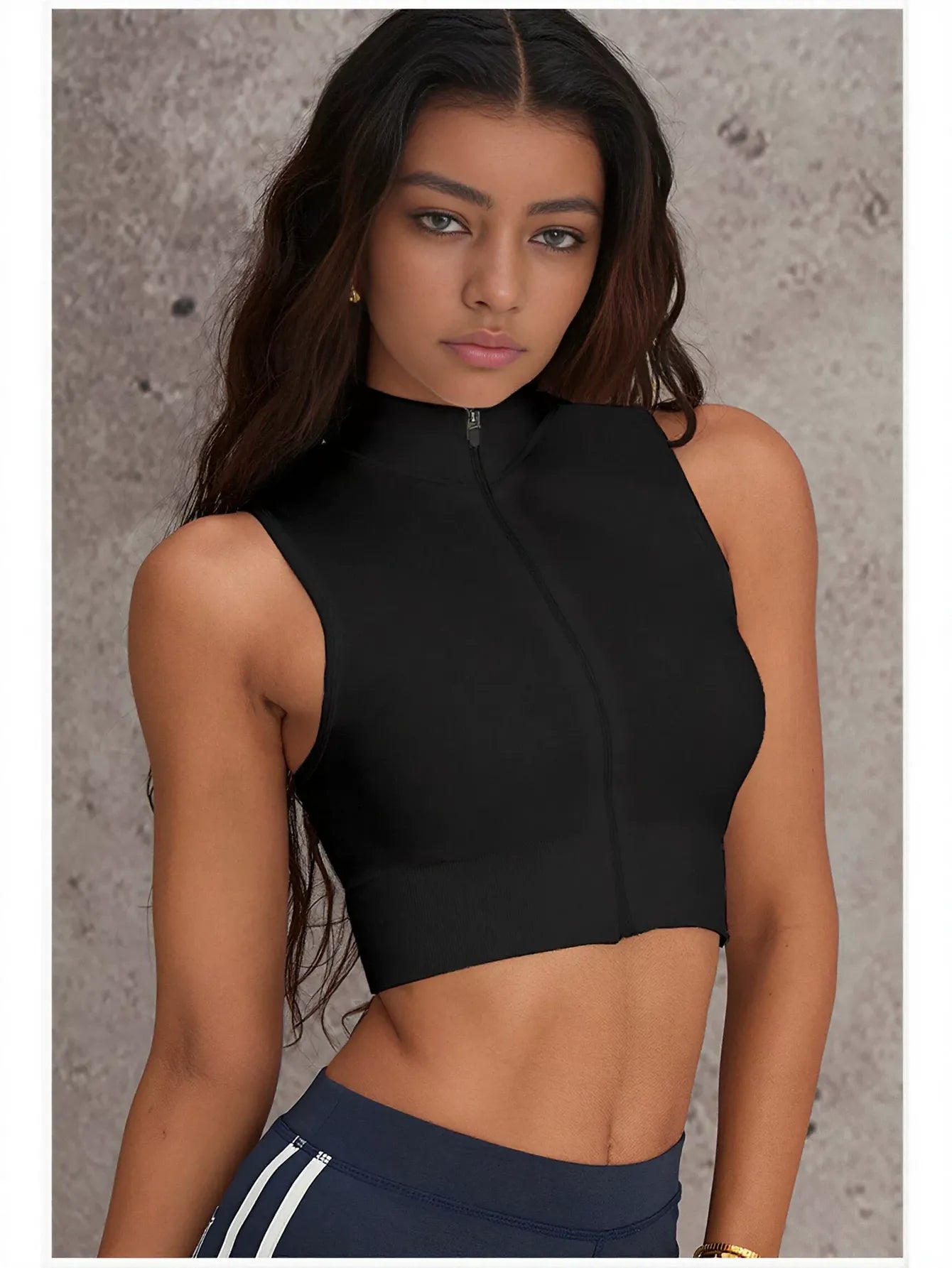 Seamless Zip Front Cropped Yoga Tank