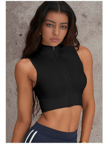 Seamless Zip Front Cropped Yoga Tank