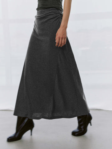 Asymmetric Striped Ruched Straight Maxi Skirts