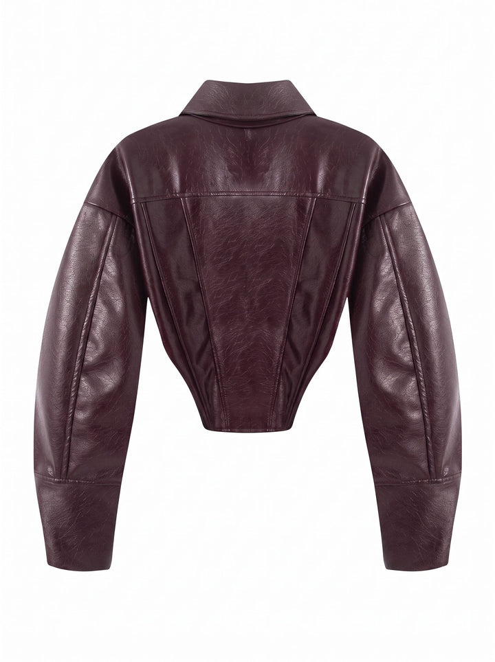 Cropped Faux Leather Corset Jacket