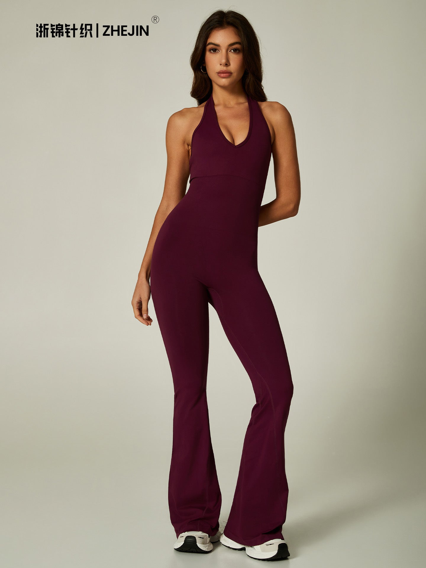 Sculpting Halter Flare Leg Jumpsuit