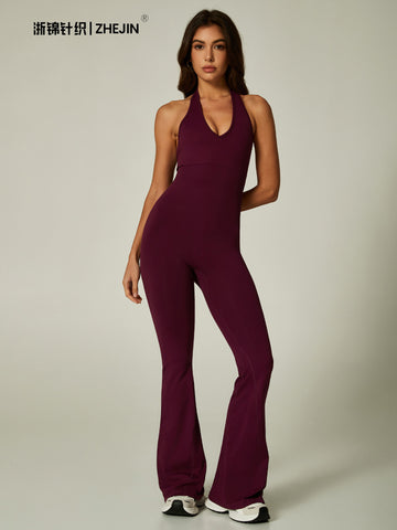Sculpting Halter Flare Leg Jumpsuit