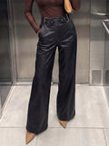 High Waisted Belted Faux Leather Pants