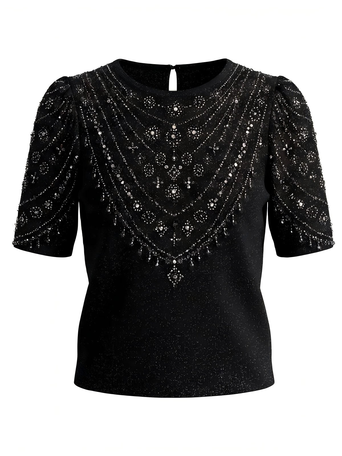 Embellished Shimmer Puff Sleeve Sweater