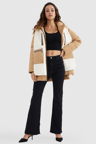 Colorblock Sherpa Trim Puffer Jacket