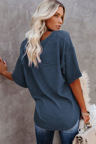 Casual V Neck Waffle Knit Tee