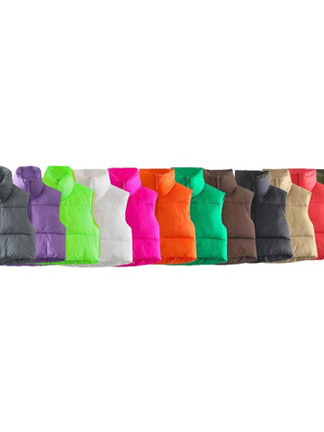 Cropped Puffer Vest Stand Collar
