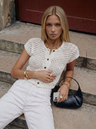 Crochet Knit Button Up Cardigan