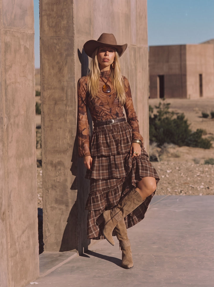 Plaid Ruffled Asymmetrical Tiered Skirt