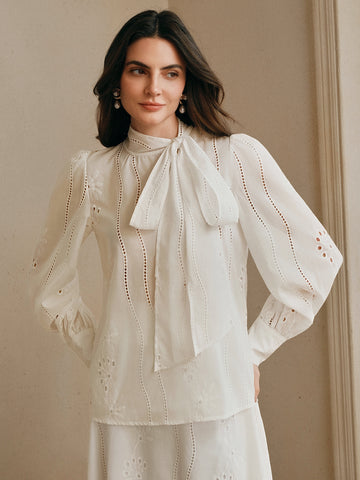 Elegant Embroidered Tie Neck Blouse