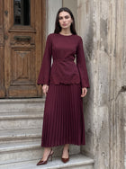 Embroidered Belted Pleated Midi Dress