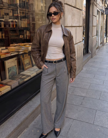 High Waisted Pinstripe Wide Leg Pants