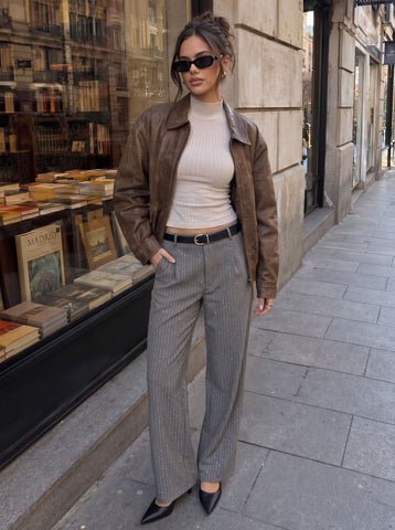High Waisted Pinstripe Wide Leg Pants