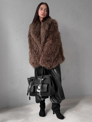 Fluffy White Faux Fur Coat