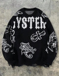 Oversized Graphic Distressed Knit Sweater