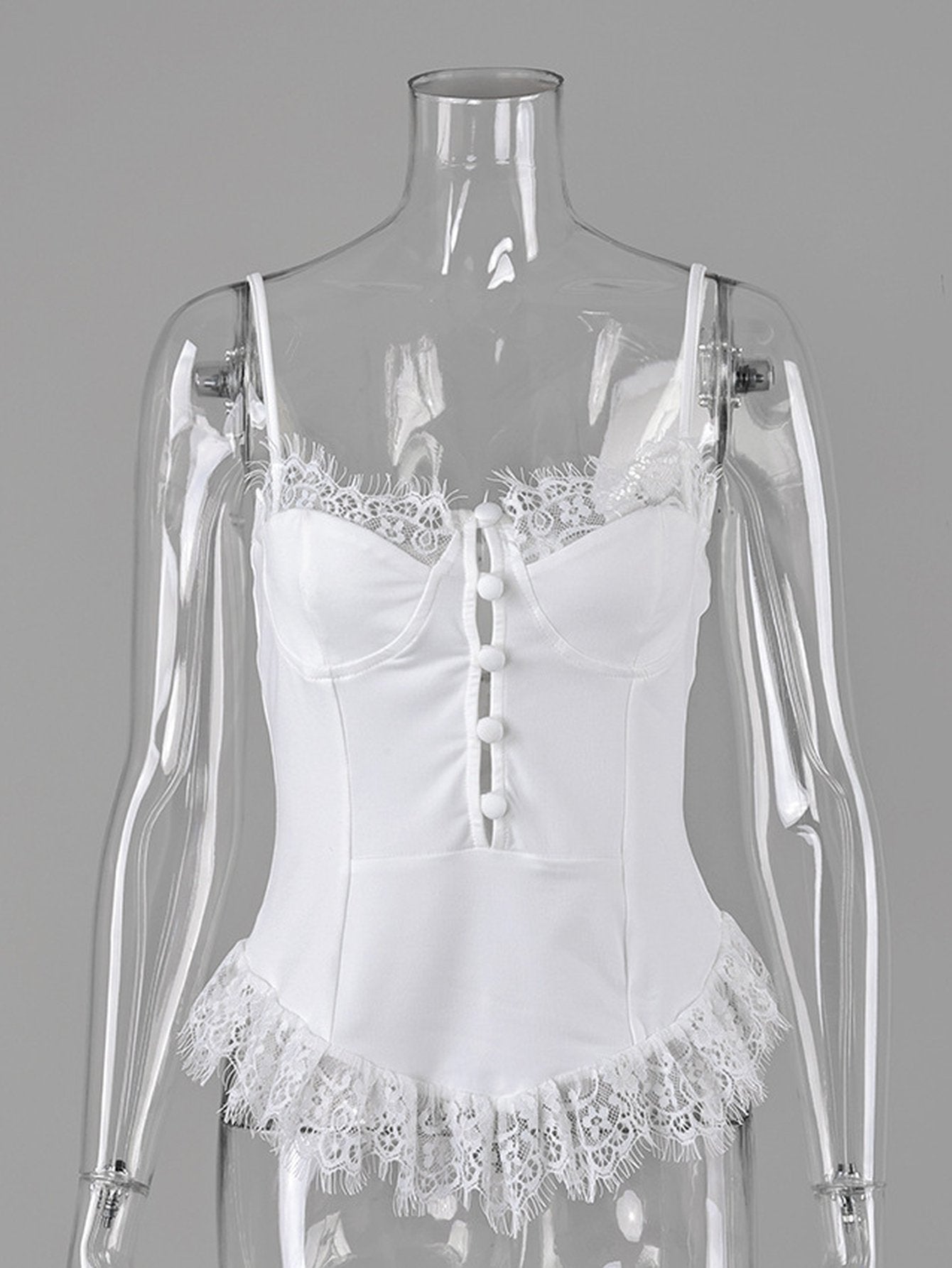 Lace Trim Button Front Corset Top