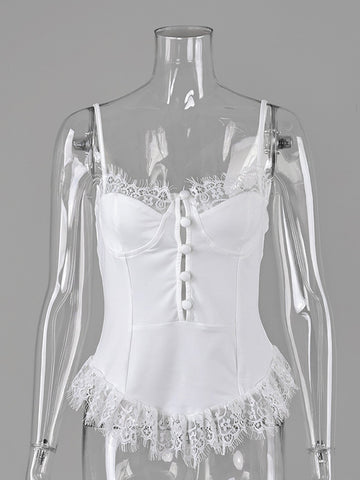 Lace Trim Button Front Corset Top