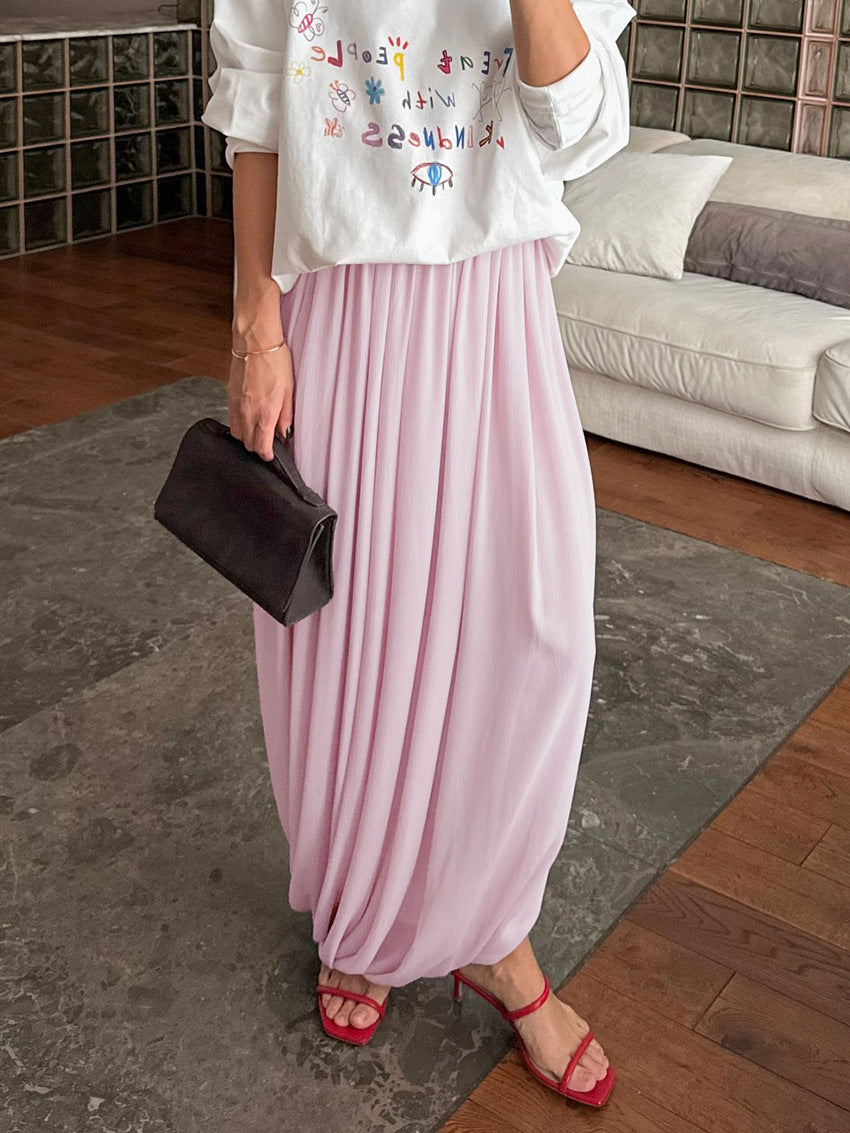 Flowy Draped High Waisted Midi Skirt