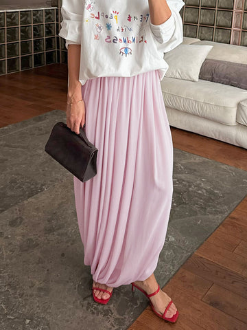 Flowy Draped High Waisted Midi Skirt
