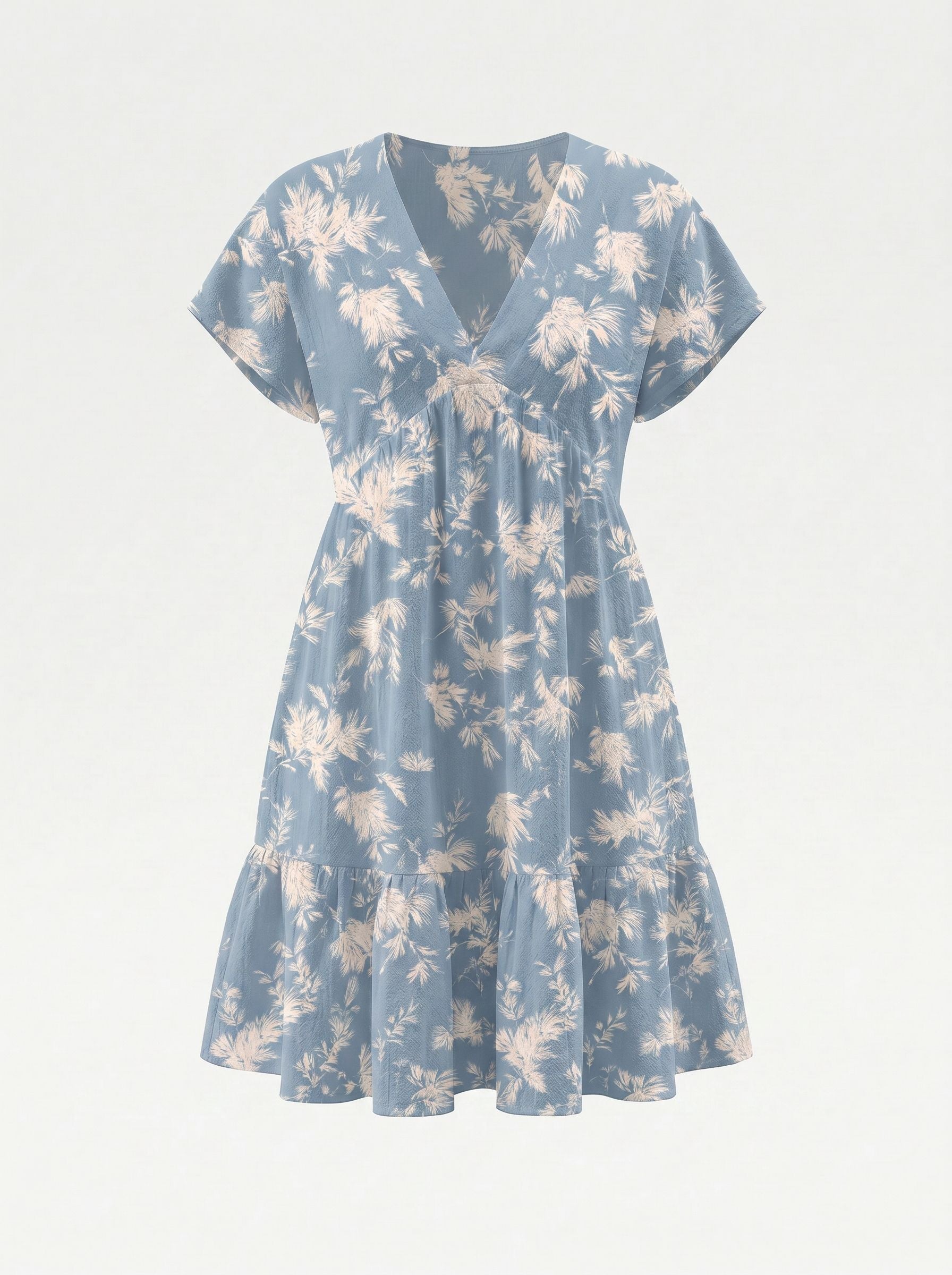 EVA Floral Print V Neck Tiered Babydoll Mini Dress