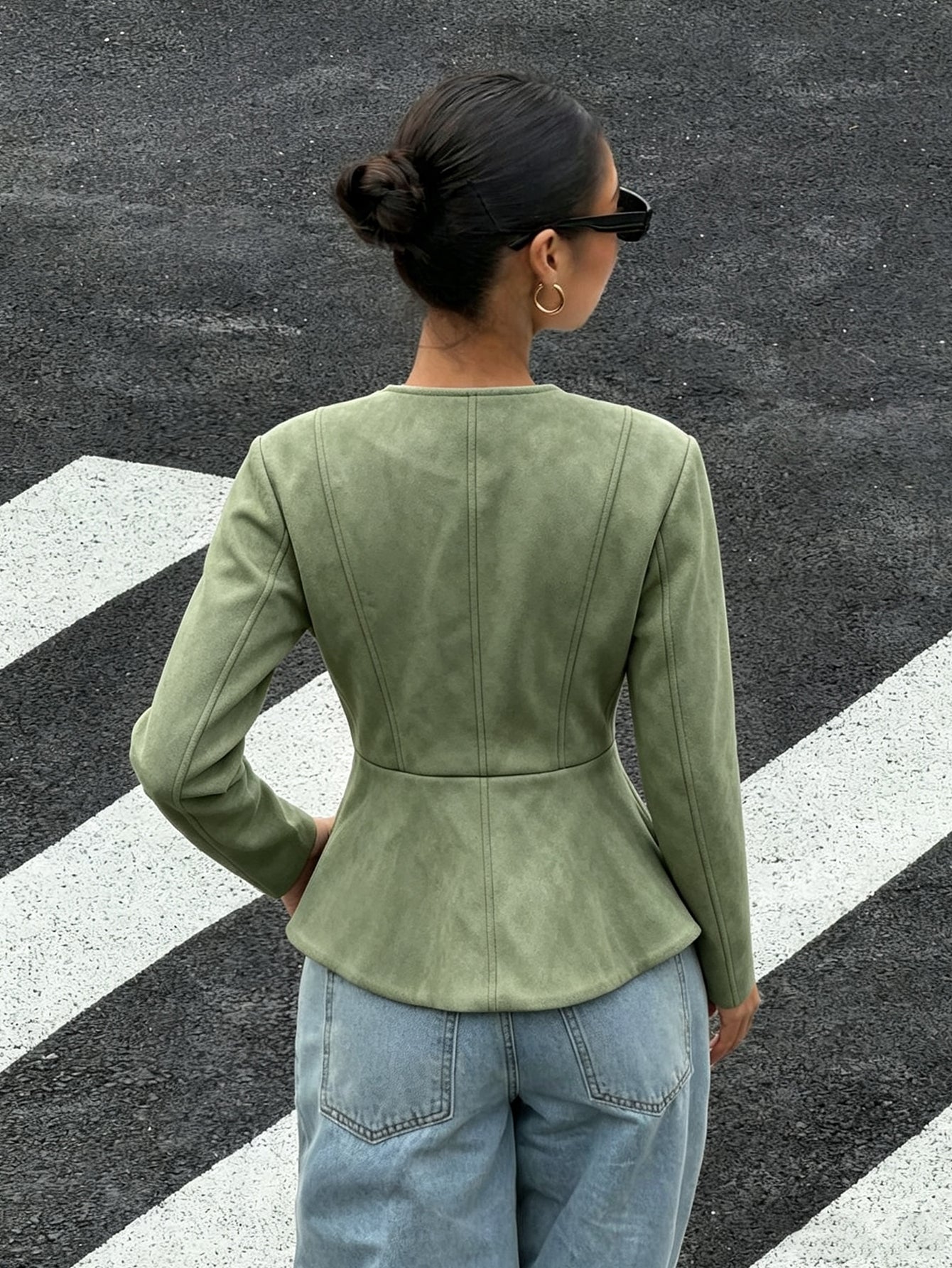 Fitted Peplum Faux Suede Jacket